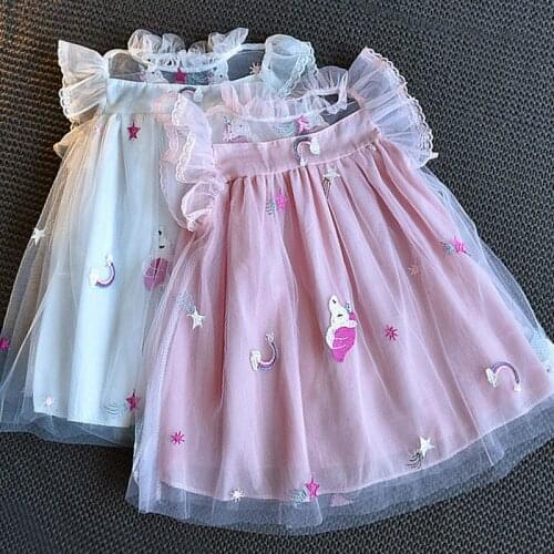 Baby Girls Princess Dress Summer Kids Party Dresses Sweet Unicorn Embroidery Dresses Children Clothing Vestidos 3 7Y Clothes