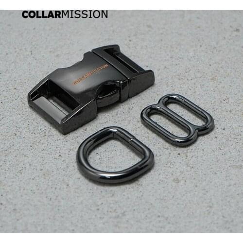 15mm engraving (metal buckle+adjust buckle+D ring/set)for DIY dog cat collar webbing sewing Gun Black accessory premium quality