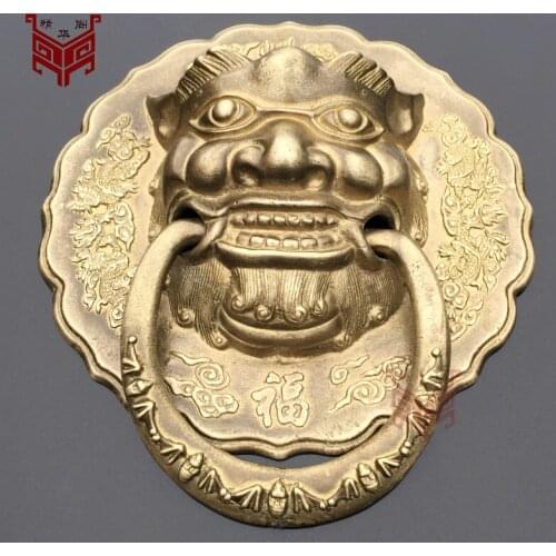 Chinese antique wood door door handle copper lion head wooden door handle Shoutou door knocker evil copper handle