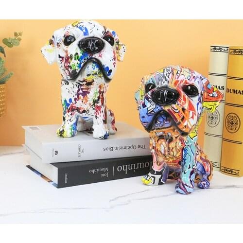 Creative Water Transfer Dog Figurine Miniature Home Decoration Office Desktop Animal Statue Resin Handicraft Room Accessories