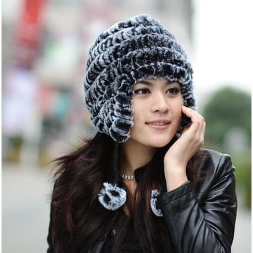 Rex fur fur hat wool knitting hat Hat Cap Hat Lady a warm ear