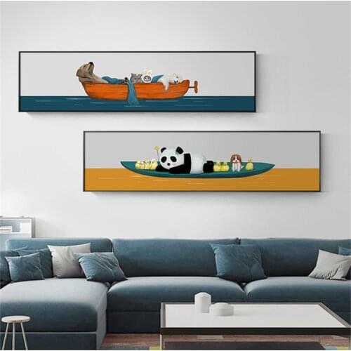 Sweet Modern Cartoon Panda Cat Dog Art Posters Prints Canvas Paintings Animal Wall Pictures For Living Room Kids Room Home Decor