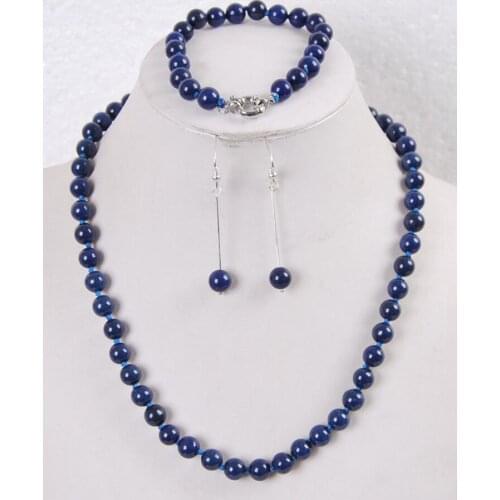Fashion 8mm Egyptian Lapis Lazuli Round Beads necklace bracelet earrings setFine jewe