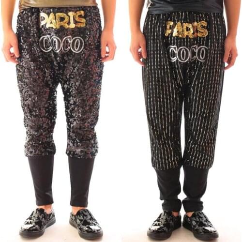 Stage personality men pants hanging crotch pant men feet trousers hip-hop gold paillette harem singer dance rock fashion