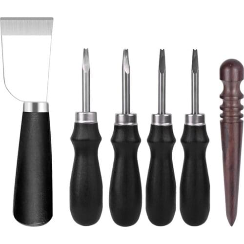 Leather Cutting Tools Set Wooden Handle Edge Beveler Skiving Knife for DIY Craft Pack/Set Leather Cutting Tools Black Punching