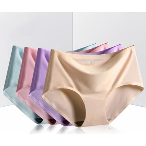 Ice Silk Underwear Women Fashion And Simple Ice Silk Underwear Traceless Briefs Comfortable And Breathable Middle Waist Panties