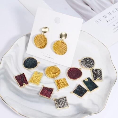 New style 30pcs/lot pu snake pattern print geometry rounds/square/ladder shape alloy floating locket charms diy jewelry making