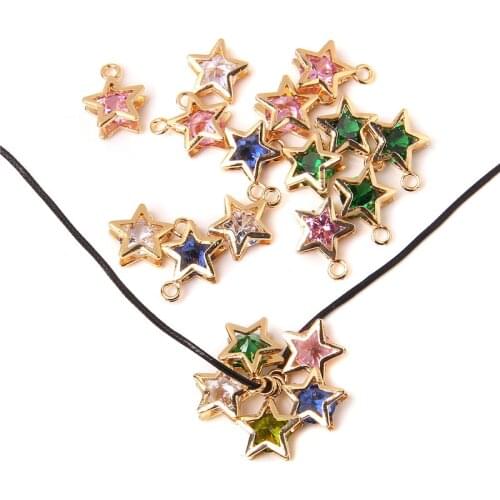 Wholesale 10 Pcs Colorful Star Pendants DIY Making Women Necklace Jewelry 10*14 mm Gold Connector Charm Component For Earrings