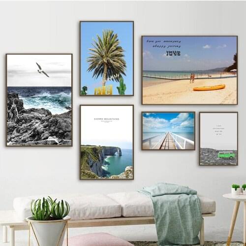 Ocean Landscape Canvas Poster Nordic Style Beach Green Bus Wall Art Print Painting Decoration Picture Scandinavian Home Decor