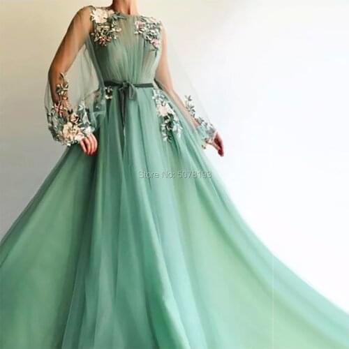 5180 O-neck full-sleeves natural A-line floor-length tulle long coming-of-age ceremony dress/gowns appliques&bow free shipping