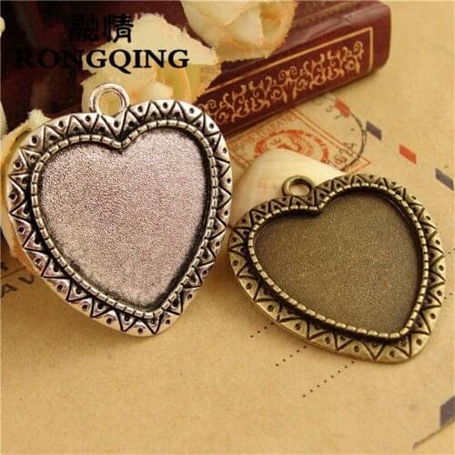 RONGQING 25mm Unique Heart Shape Cabochon Base 30pcs/lot Simple Heart Pendant Jewelry Accessories