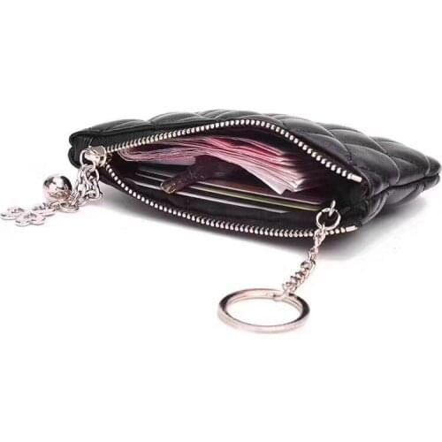 Sendefn Womens Leather Card Wallet Diamond Plaid Key Case Sheepskin Wallet Key Holder Ring Tassels Purse Keychains for Ladies