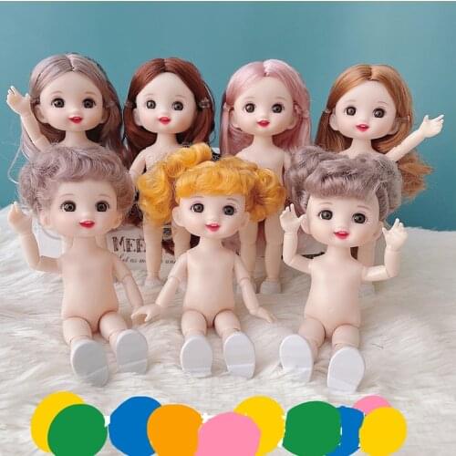 17cm Nude Body BJD Doll 13 Moveable Joint Dolls Round Face Laugh Face Nude BJD Dolls Little Girl Make Up Toy Girls Gift Dolls