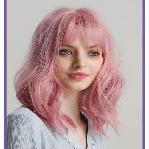 14inch Pretty Wavy Curly Bob Wig Synthetic Costume Party Wigs With Flat Bang