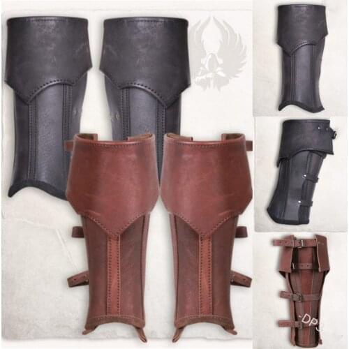 Medieval Viking Larp Greaves Leg Protector Leather Strap Wrap Armor Part Warrior Knight Costume Boot Decorate Set Men Shin Guard
