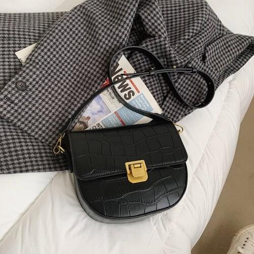 Saddle Bag Designer Fashion Lock Shoulder Bag Stone Grain Saddle Bag Mini Mobile Phone Bag Casual Small Bag Purse Messenger Bag