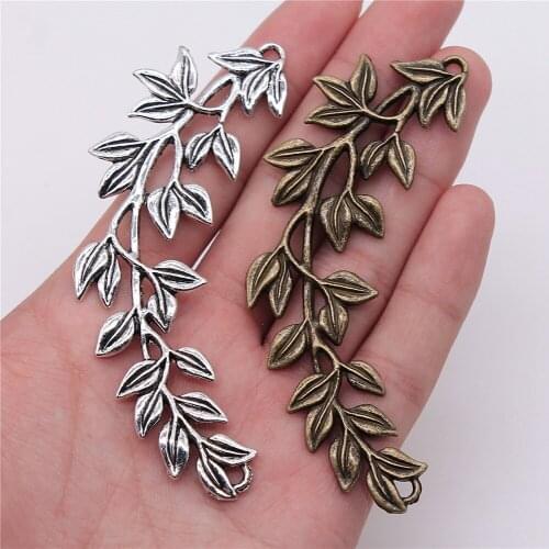 Tristana 4pcs 87x38mm Pendant Branch Branch Leaf Charm Pendants For Jewelry Making Antique Silver Color Big Branch Charm
