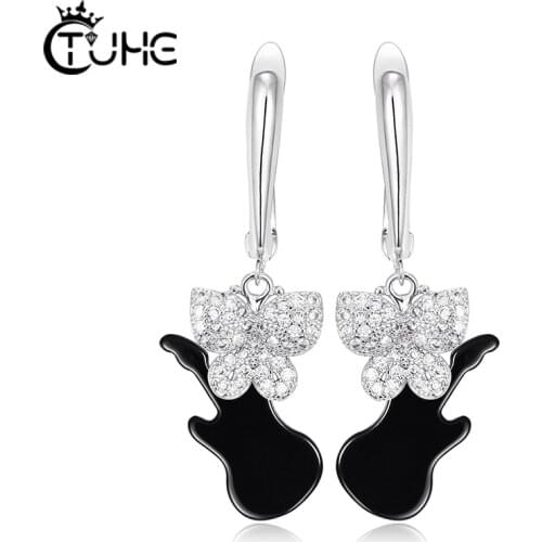 Unique Ceramic Guitar Stud Earrings For Women Dating AAA Cubic Zircon Smooth Black Ceramic Trendy Earring Jewelry Christmas Gift
