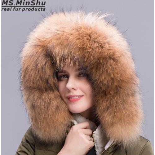 MS.MinShu Big Raccoon Fur Collar Hood Trim Natural Raccoon Fur Hood Collar Down Coat Fur Collar Custom Made Big Fur Collar