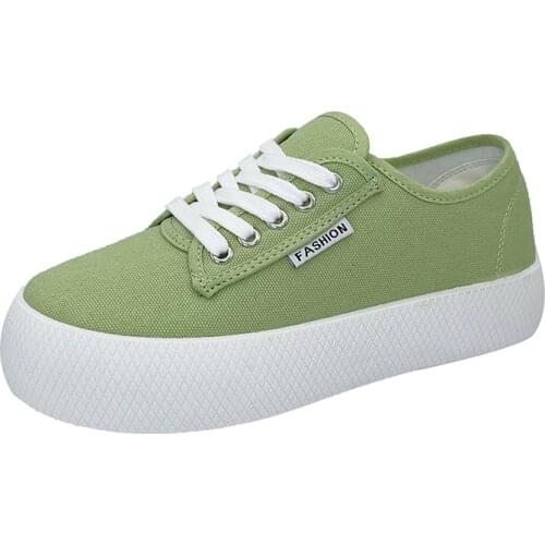 2021 Contracted Style Canvas Flat Shoes Women Sneakers Casual White Black Flats Simple Classic Lace-up Zapatos Green Espadrilles