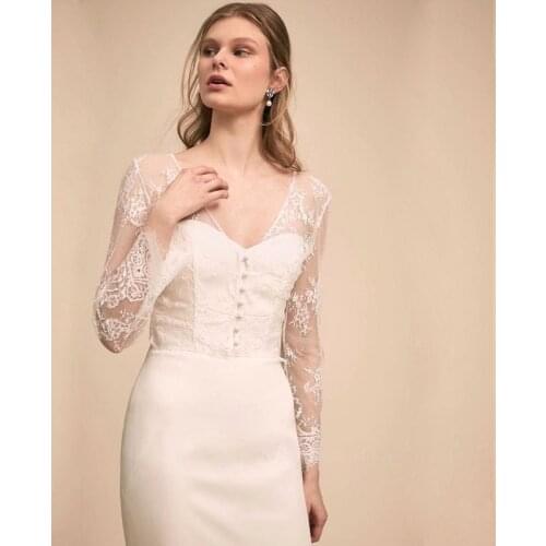 Women Long Sleeve Lace Bolero Wedding V Neck Bridals Jacket Shawl
