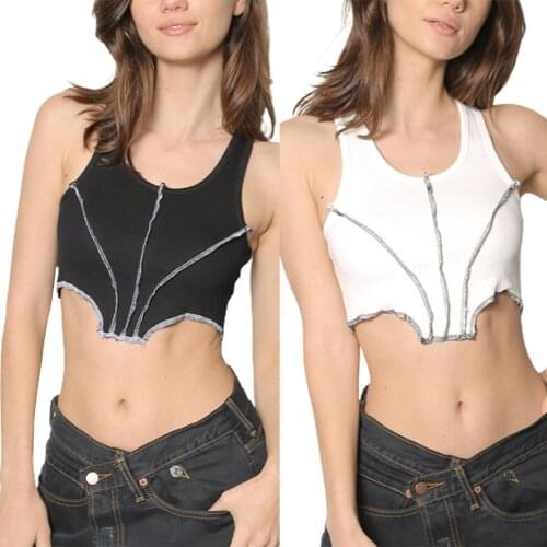 2021 New Womans Sexy Contrast Color Camisole, Round Neck Midriff-baring Irregular Slim Elastic Waistcoat All-match