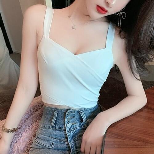 White Black Crop Top Women Camis Halter Tops Womens Camisole 2020 Summer Sexy Sleeveless Slim Low Chest Zipper Roupas Femininas