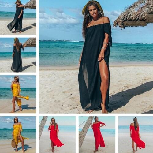 Elegant Summer Beach Off Shoulder Maxi Dress Women Black Sexy Loose Holiday Boho Long Dresses 2021 Solid Loose Sundress Vestidos