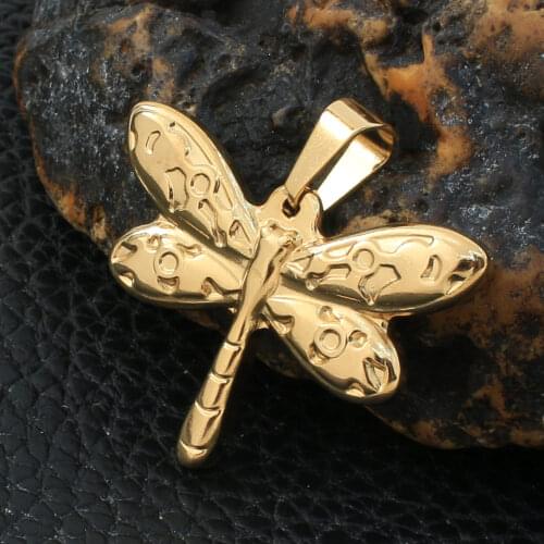 Gold Color Dragonfly Pendant Fashion Stainless Steel Jewelry Animal Pendant For Gift PFFZABAF