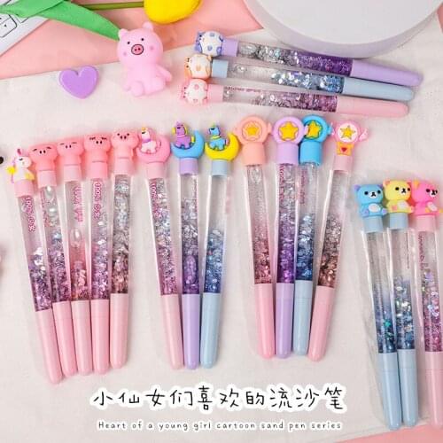 1 Pcs 0.5mm Kawaii Unicorn Rainbow Creative Oil Cartoon Quicksand Gel Pen Cute Student Stationery School Office Supplies