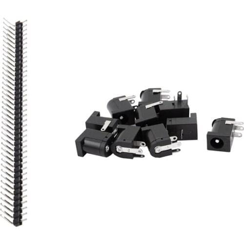 10 Pcs 1 X 40 Pin 2.54mm Pitch Right Angle PCB Pin Headers & 10Pcs 3 Pin 5.5X2.1mm Female DC Power Jack Socket Connector