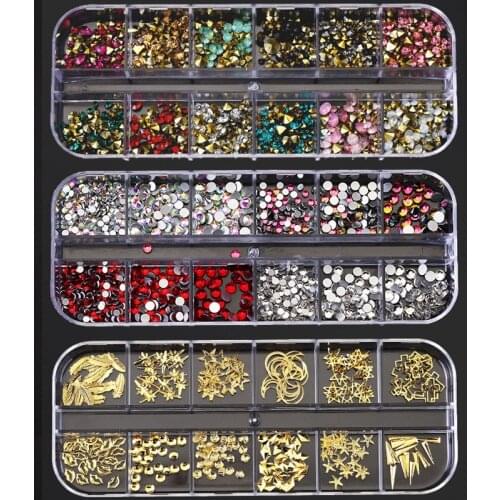 12 Grids Gold Rivet For Nail Art Decorations Hollow 3D Metal Frame Different Shape Charms Studs DIY Manicure Tools Accessory#456