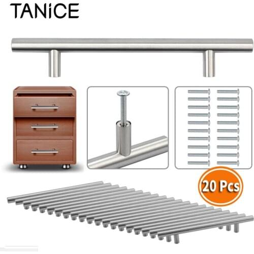 TANiCE 20 Pcs Cabinet Door Handles with 40pcs Screws Stainless Steel T Bar Kitchen Door Furniture Cupboard Drawer Handles 200mm