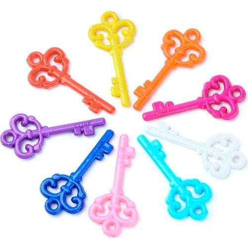 200pcs/500g Mixed Color Love Key Opaque Acrylic Big Charms Pendants for Jewelry Making DIY Necklace 62x29x4.5mm Hole: 4mm