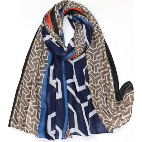 2021 Women Fashion Geometry Printed Pattern Cotton Scarf Shawls Wraps Hijabs 2Colors 10pcs/lot