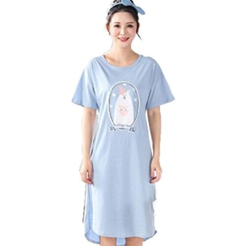 Autumn Loose Casual Cotton Nightgown Female Cartoon Lovely Home Sleepwear Pyjamas Short Sleeve Nightdress Women nightwear AB115