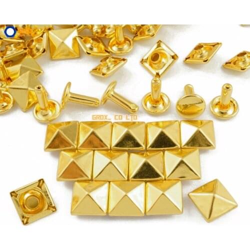 250 set 10mm Gold Pyramid Double Cap Rapid Rivet Punk Rock Leathercraft Rivet