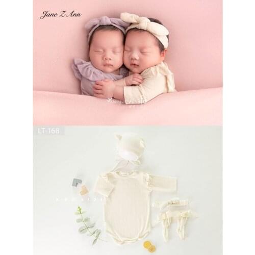 Jane Z Ann Newborn 4pcs Clothes Headdress +Socks+ Hat +bodysuit boys girls twins unisex studio shooting Clothing