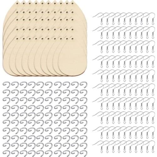 650Pcs DIY Unfinished Wooden Teardrop Earring Pendants Blank Wood Dangle Earring Charms Kit with Earring Hook Jump Rings