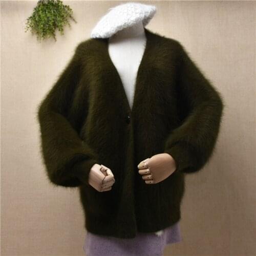 700g female women autumn winter thick warm plush mink cashmere knitted long batwing sleeves loose v-neck cardigans jacket coat