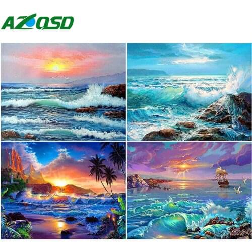AZQSD Diamond Painting Sunset Sea Mosaic Full Square Drill Diamond Embroidery Sale Landscape Cross Stitch Kits Handmade Gift