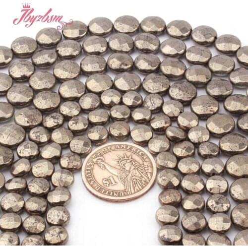 8mm 10mm Coin Facetd Silvers Gray Pyrite Beads Natural Stone Spacer Beads for DIY Necklace Bracelet Earrings Jewelry Making 15"