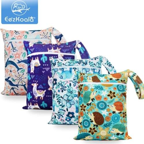 EezKoala Baby Mini Cloth Diaper Bags Double Zippered Dry Wet Bag Waterproof Backpack Reusable Washable Diaper Wet Bag 25*18 cm