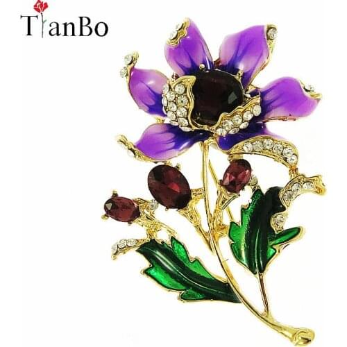 TianBo Elegant Tulip Rose Flower Brooch Pin Crystal Costume Jewelry Clothes Accessories Jewelry Brooches For Wedding