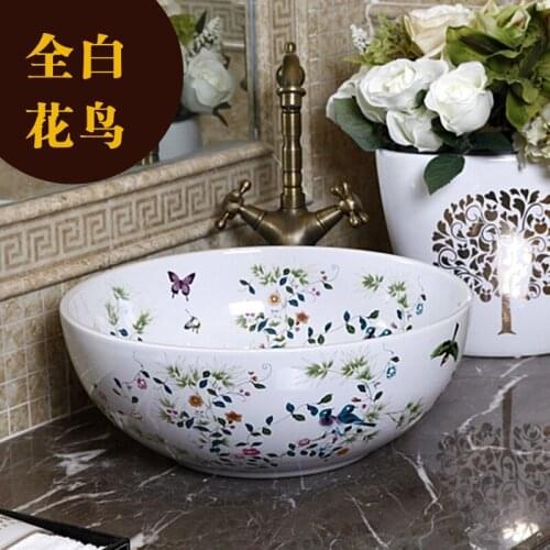 Porcelain China Classic Painting Art Birds&Flowers White Countertop Ceramic Bathroom Sink jingdezhen ceramic basin