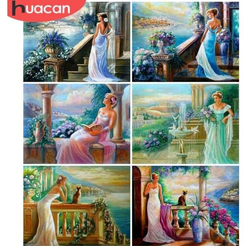 HUACAN Diamond Painting Girl Handicraft Full Drill Square Embroidery Kit Landscape Diamond Mosaic Garden Home Decoration