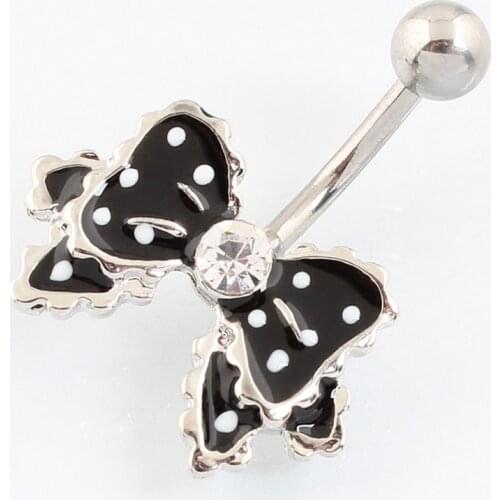 Belly button ring bow-knot fashion body piercing jewelry rosette navel ring bow 14G 316L surgical steel bar Nickel-free