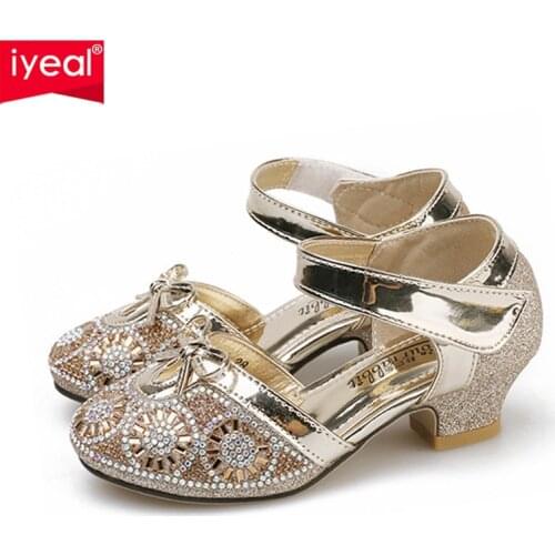 IYEAL Girls Leather Wedding Shoes Baby Childrens Sequins Princess Kids High Heels Dress Party Shoes for Girls