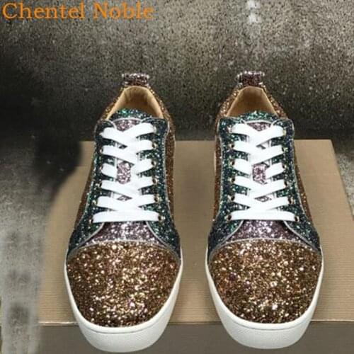 Bling Sequined Mixed Color Outdoor Casual Party Shoes Men Flats Sneaker Multicolor Lace-Up Large Size 47 Vulcanized Shoes