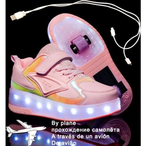 Roller Skate Shoes for Kids Boys Girls LED Wheels Sneakers with On Double Wheels Children Boy Girl Glowing Roller Sneakers Shoes